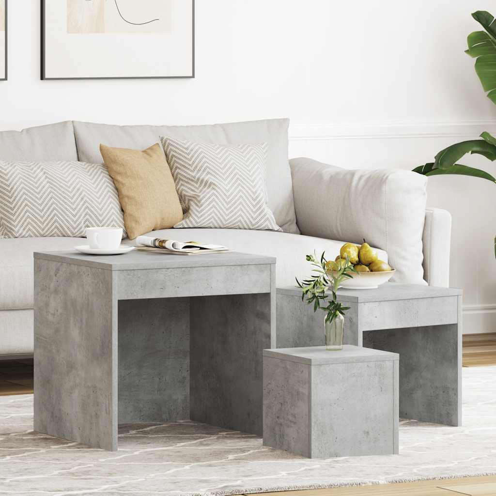 vidaXL Satztische 3-tlg. Betongrau Holzwerkstoff