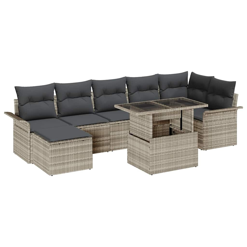 vidaXL Garten-Sofa-Set mit Kissen 8 pcs Hellgrau Poly Rattan