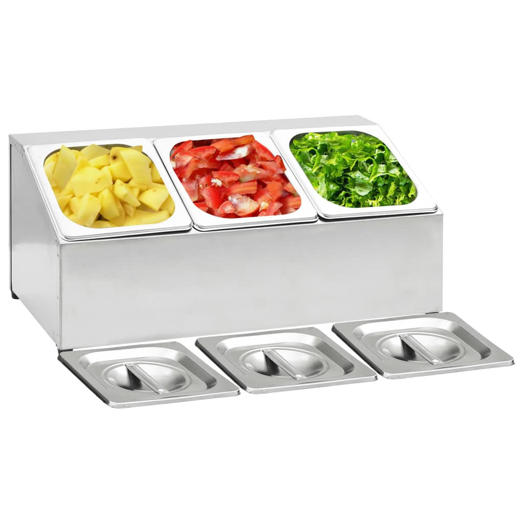 vidaXL Gastronorm-Ständer mit 3 GN 1/6 Behältern Edelstahl