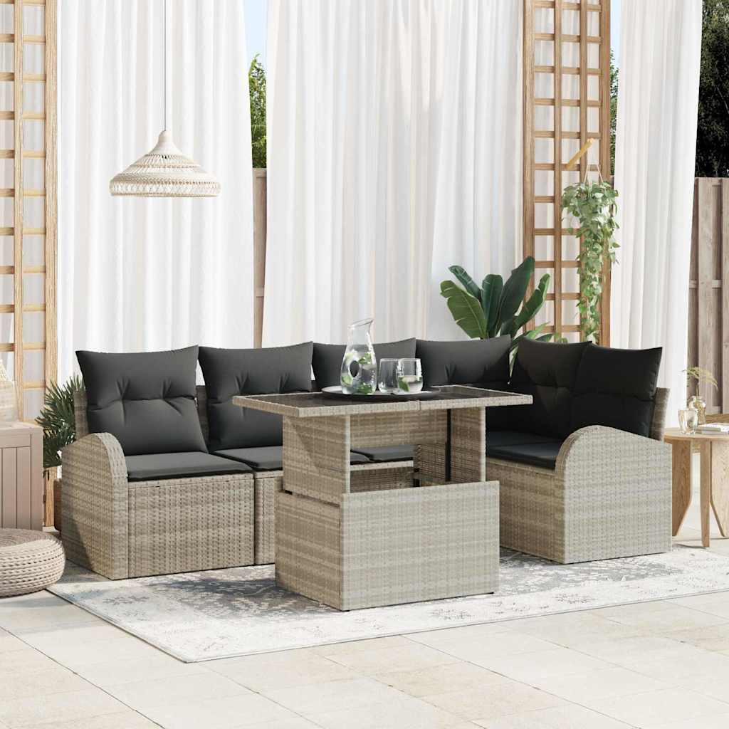 vidaXL Gartensofa-set mit Kissen mit Kissen 6 pcs Hellgrau Poly Rattan