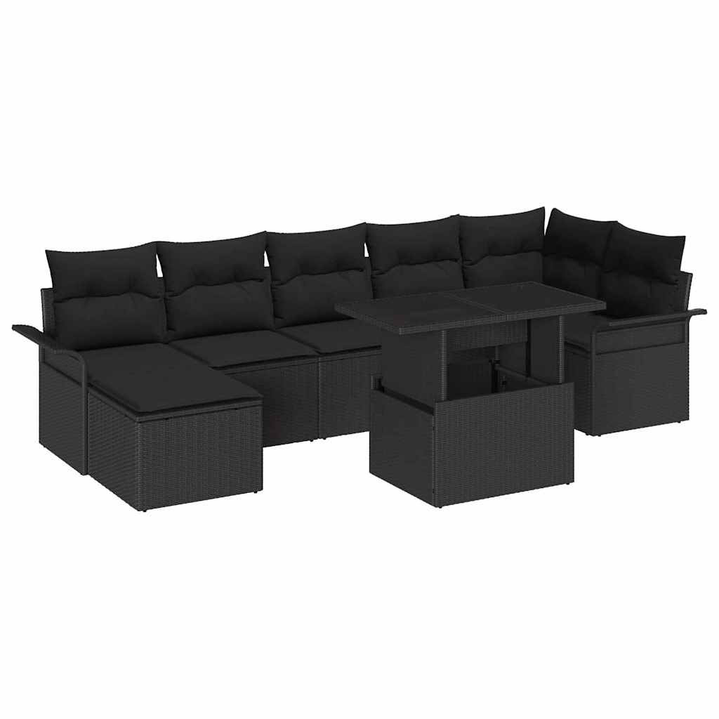 vidaXL Garten-Sofa-Set mit Kissen 8 pcs Schwarz Poly Rattan