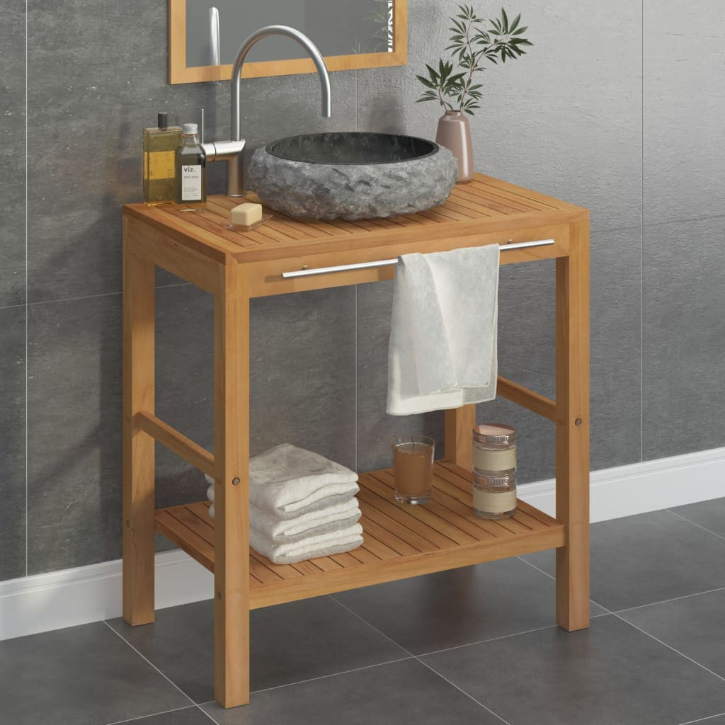 vidaXL Waschtisch Massivholz Teak mit Waschbecken Marmor Schwarz