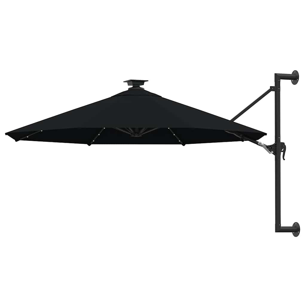 vidaXL Sonnenschirm zur Wandmontage mit LEDs 300 cm Schwarz