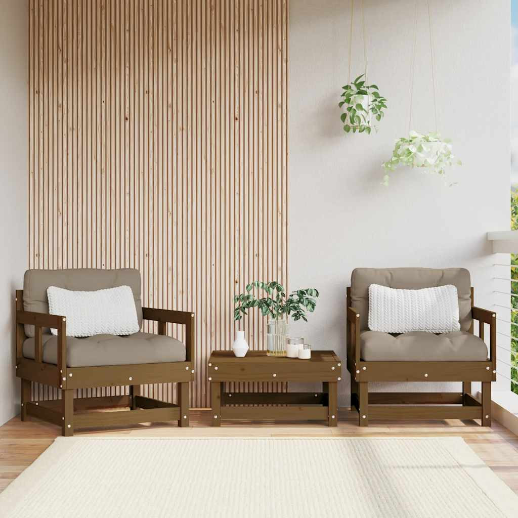 vidaXL Gartenstühle mit Kissen 2 Stk. Honigbraun Massivholz Kiefer