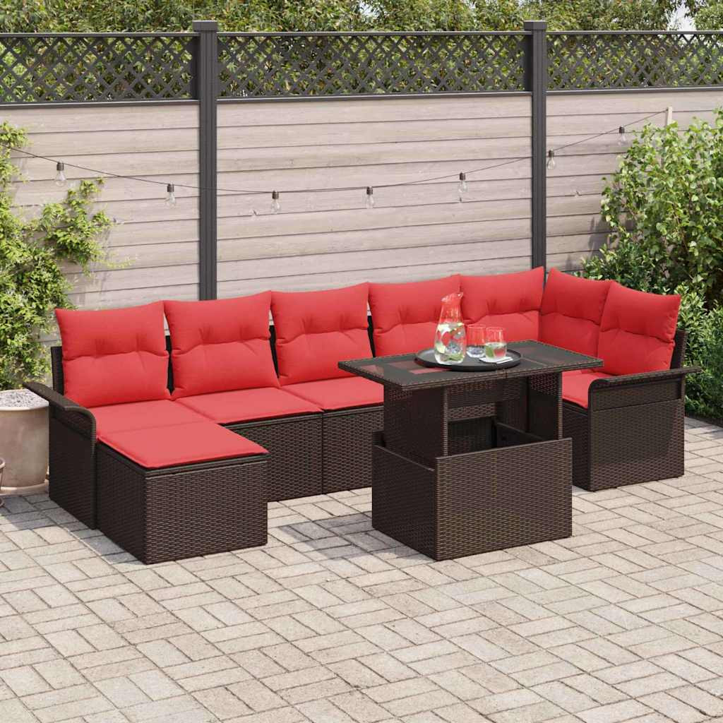 vidaXL Gartensofa-set mit Kissen mit Speicher 8 pcs Braun Poly Rattan
