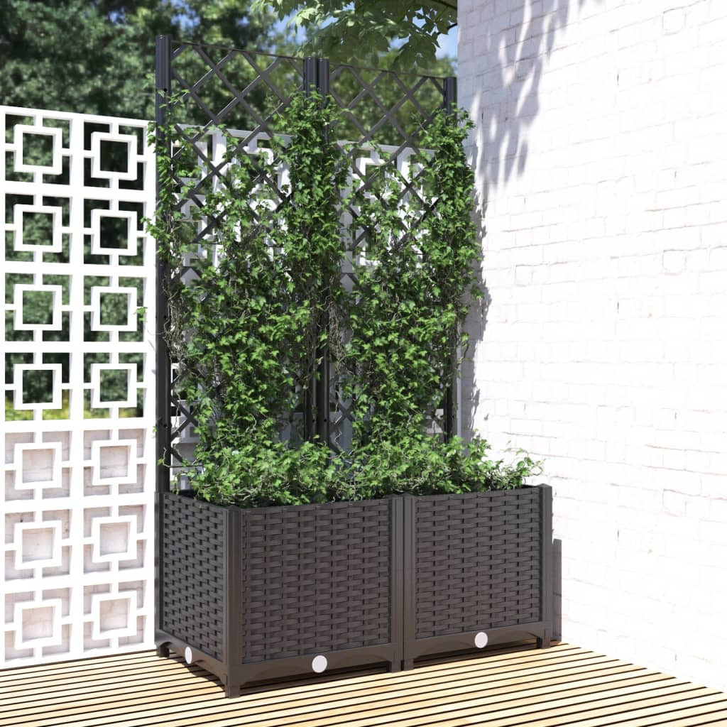 vidaXL Garten-Pflanzgefäß mit Spalier Schwarz 80 x 40 x 136 cm PP