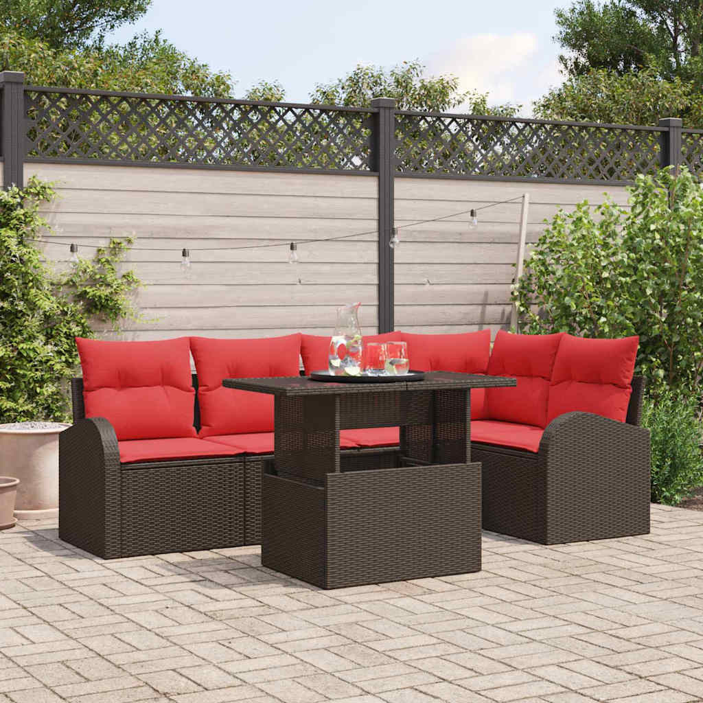 vidaXL Gartensofa-set mit Kissen mit Speicher 6 pcs Braun Poly Rattan