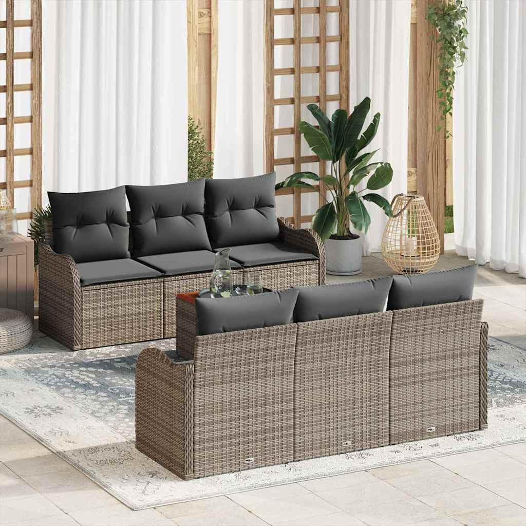 vidaXL Gartensofa-set mit Speicher 7 pcs Grau Poly-Rattan