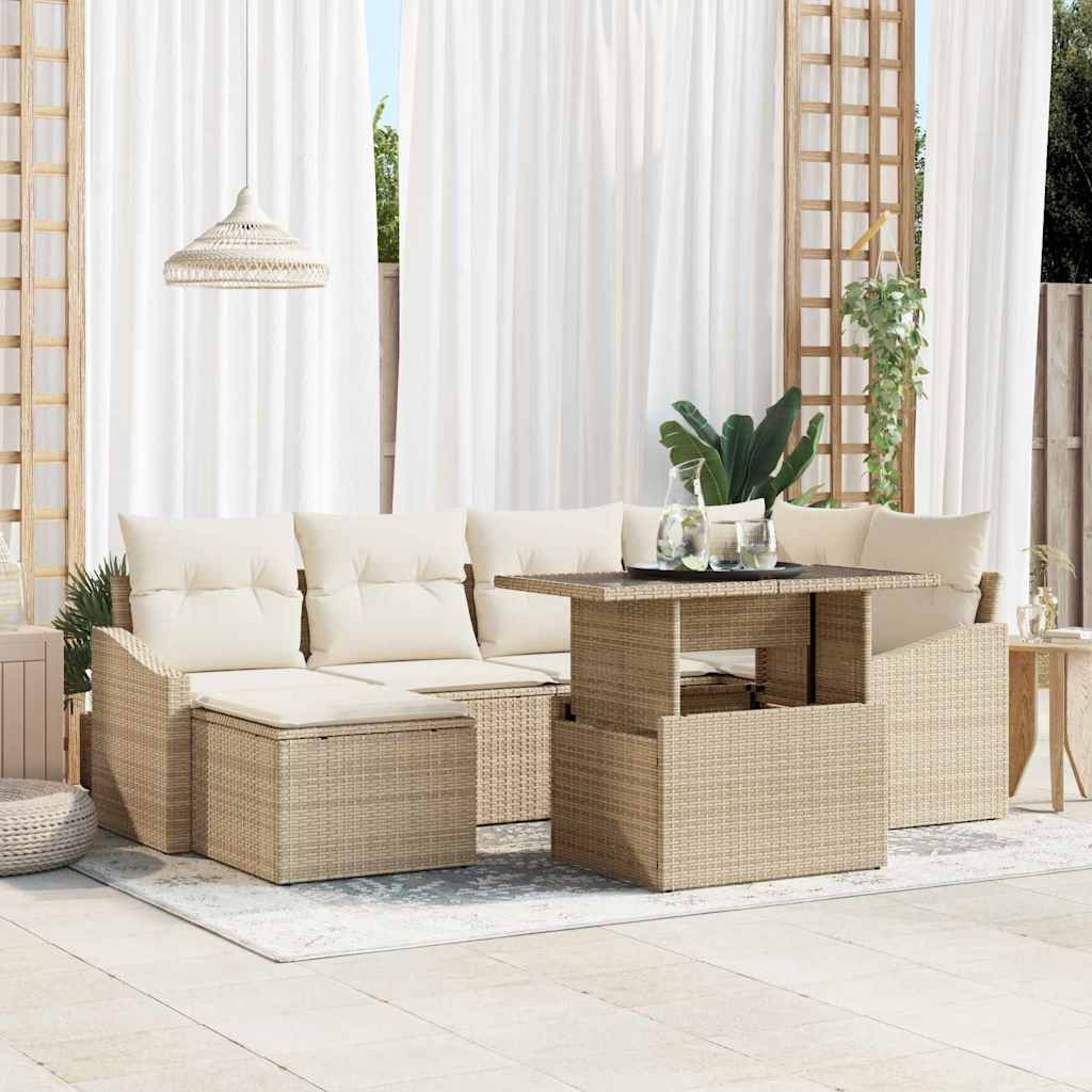 vidaXL Garten-Sofa-Set mit Kissen mit Speicher 7 pcs Beige und Creme