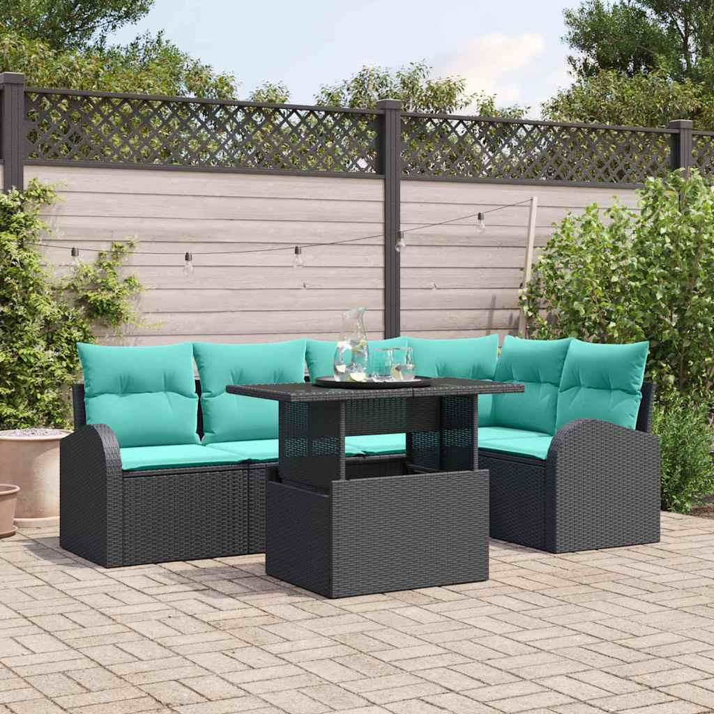 vidaXL Gartensofa-set mit Kissen mit Kissen 6 pcs Schwarz Poly Rattan