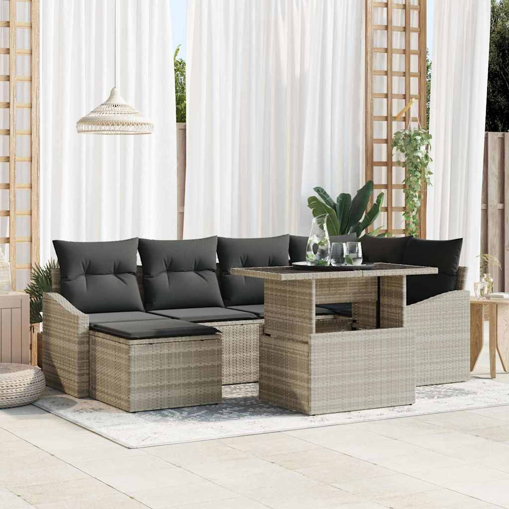 vidaXL Garten-Sofa-Set mit Kissen 7 pcs Hellgrau und Dunkelgrau