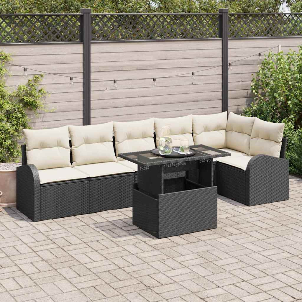 vidaXL Gartensofa-set mit Kissen mit Kissen 7 pcs Schwarz Poly Rattan
