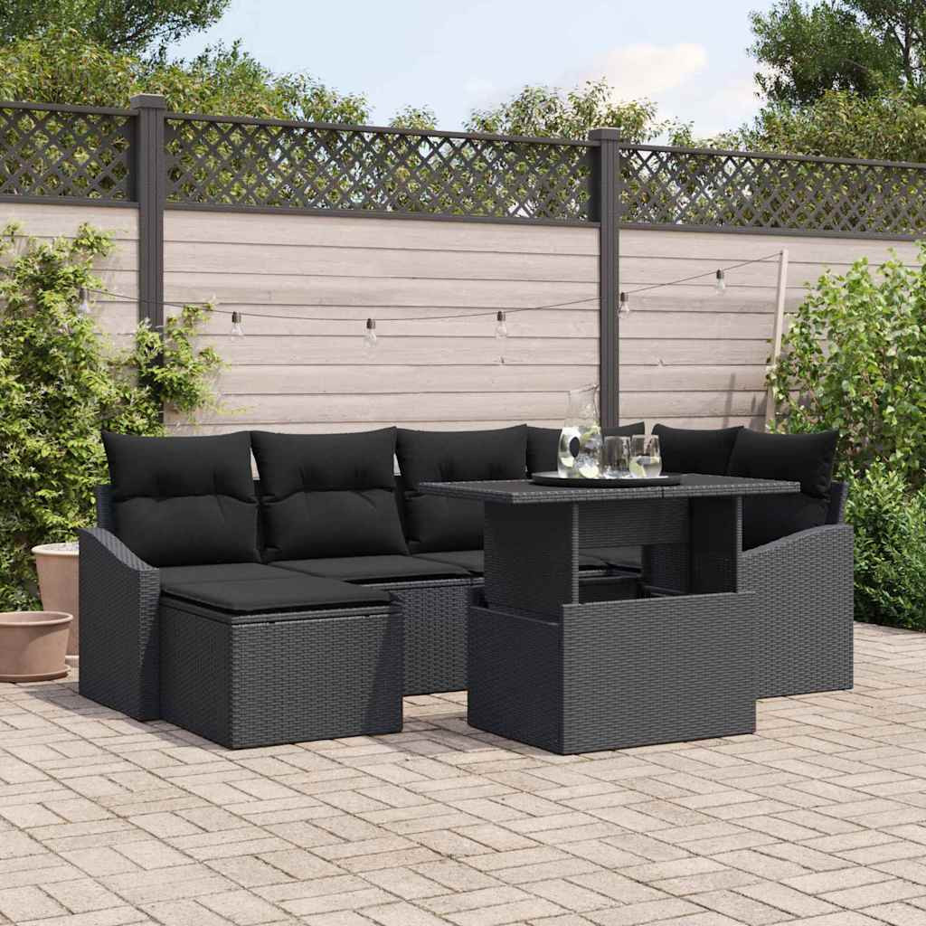 vidaXL Garten-Sofa-Set mit Kissen mit Speicher 7 pcs Schwarz