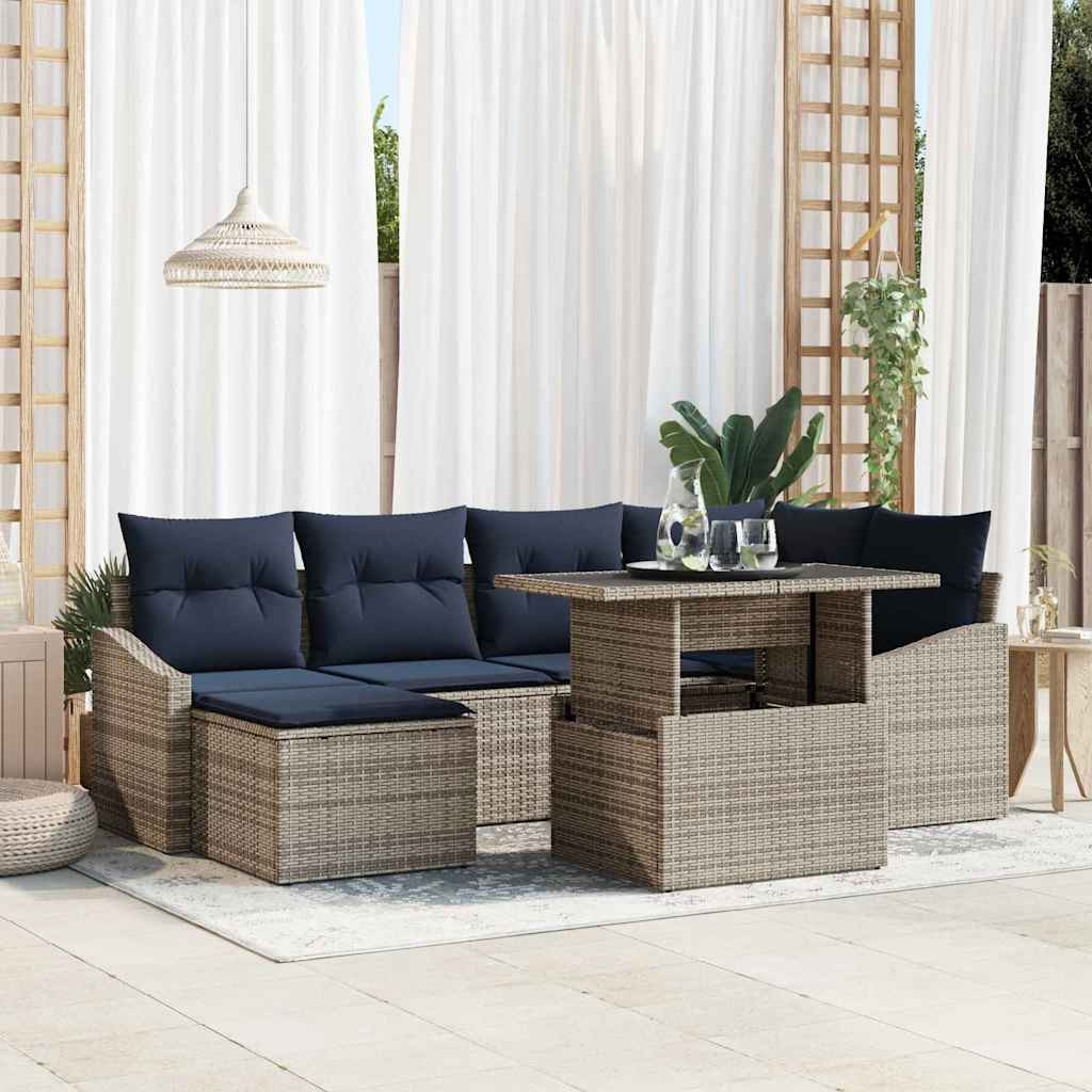 vidaXL Garten-Sofa-Set mit Kissen 7 pcs Grau und Marineblau