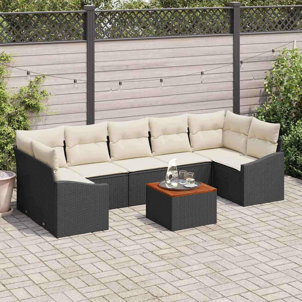 vidaXL Gartensofa-set mit Speicher 8 pcs Schwarz und Creme Poly-Rattan