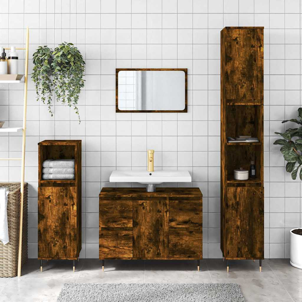 vidaXL Badschrank Räuchereiche 80x33x60 cm Holzwerkstoff