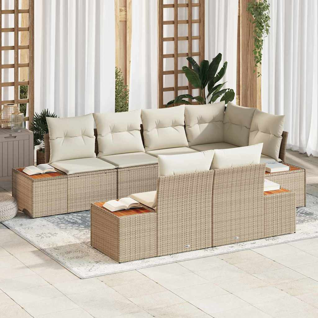vidaXL Gartensofa-set mit Kissen 7 pcs Beige und Creme Polyrattan