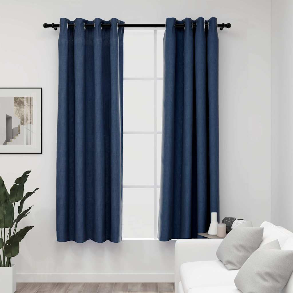 vidaXL Verdunkelungsvorhänge Ösen Leinenoptik 2 Stk. Blau 140x175 cm