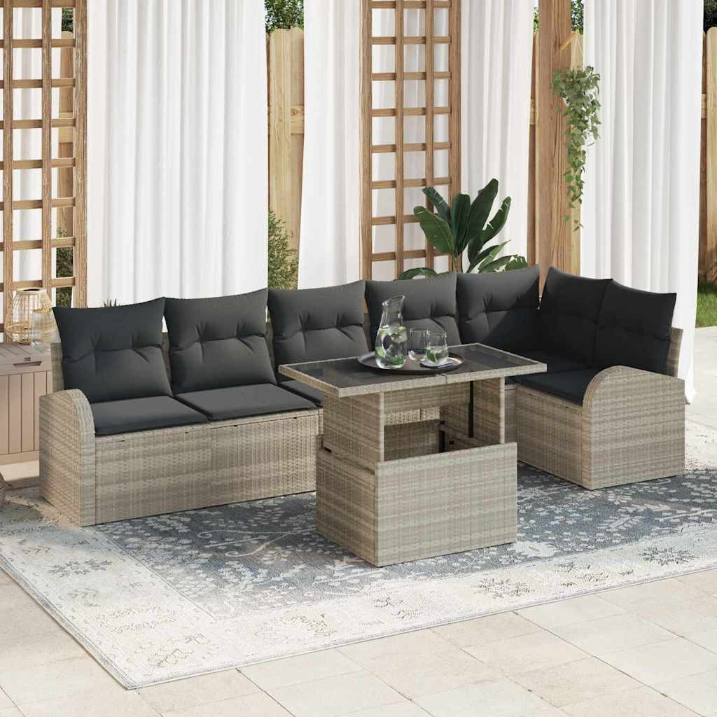 vidaXL Gartensofa-set mit Kissen mit Kissen 7 pcs Hellgrau Poly Rattan