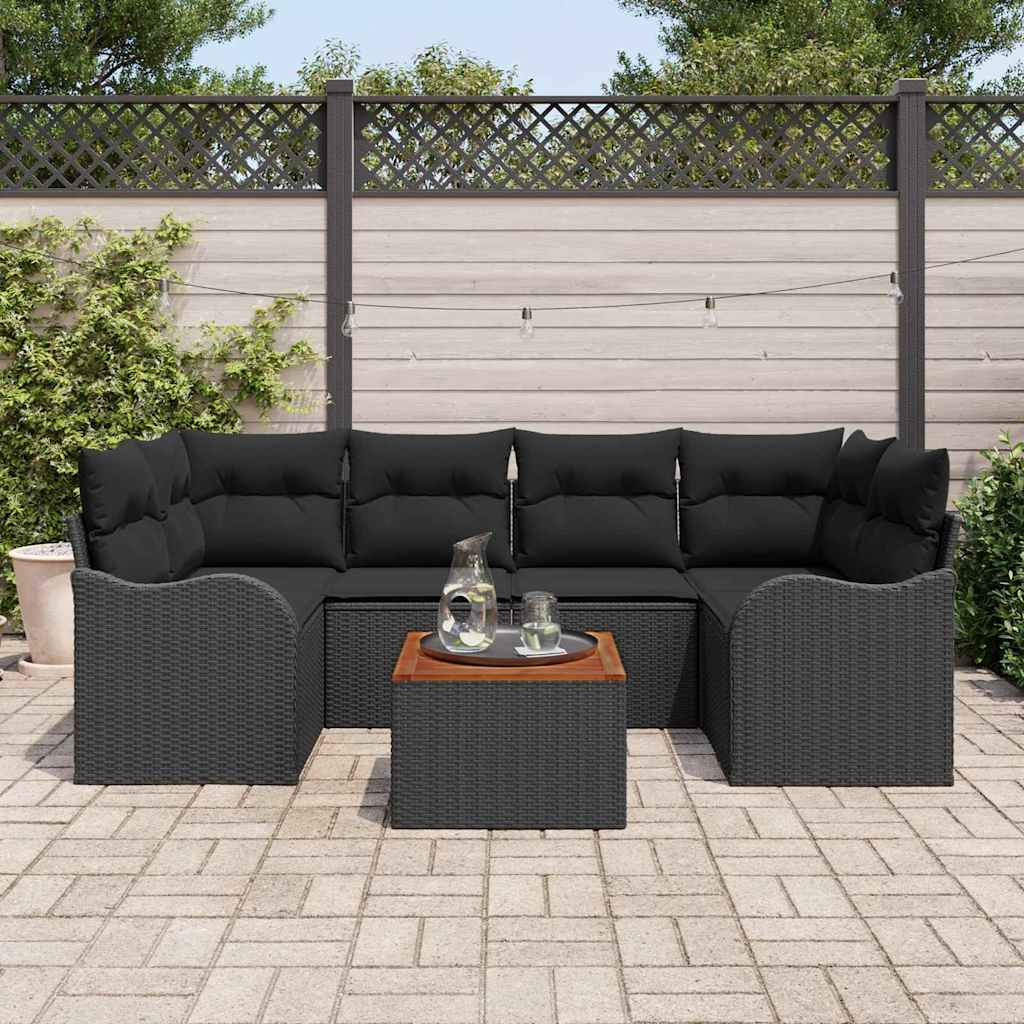 vidaXL Gartensofa-set mit Speicher 7 pcs Schwarz Poly-Rattan