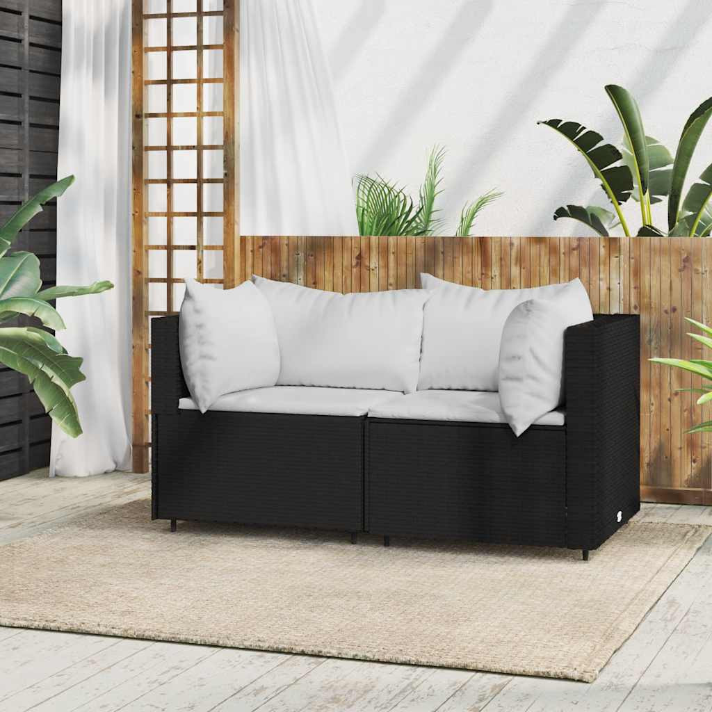 vidaXL Garten-Ecksofas mit Kissen 2 Stk. Schwarz Poly Rattan