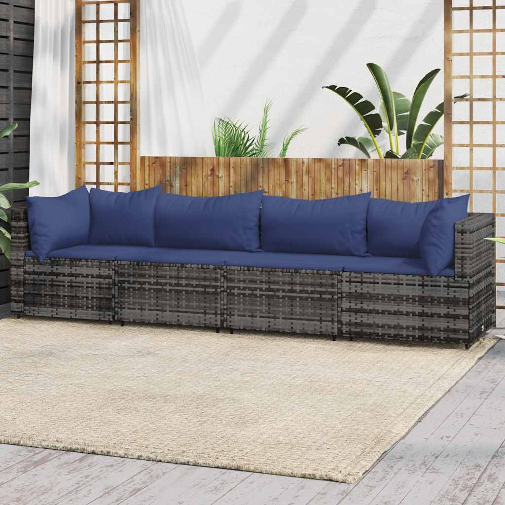 vidaXL 4-tlg. Garten-Lounge-Set mit Kissen Grau Poly Rattan