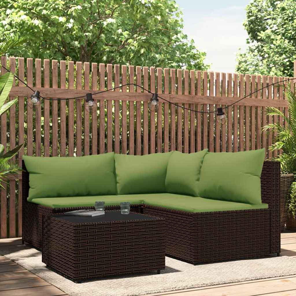vidaXL 4-tlg. Garten-Lounge-Set mit Kissen Braun Poly Rattan