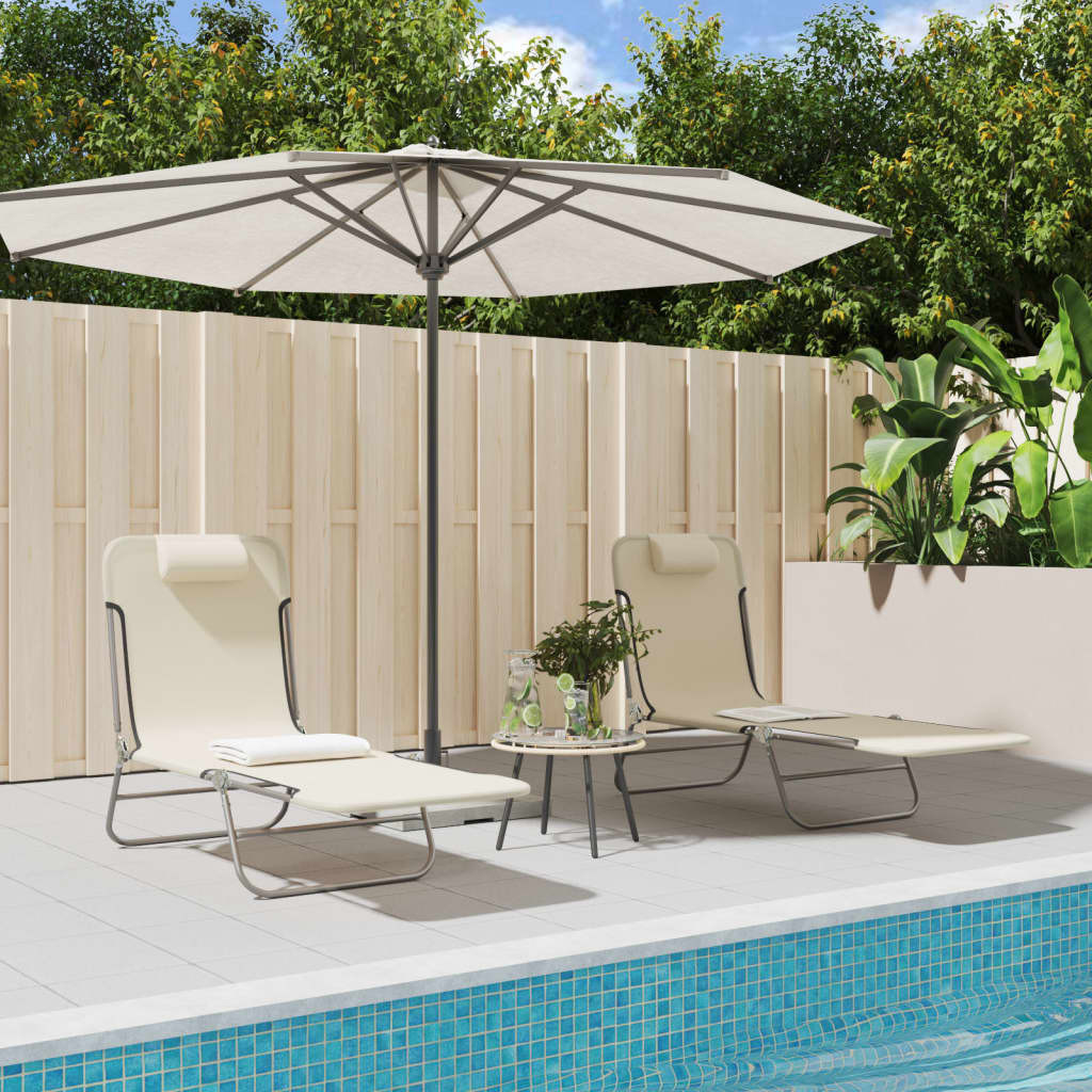 vidaXL Sonnenliegen Klappbar 2 Stk. Creme Textilene und Stahl