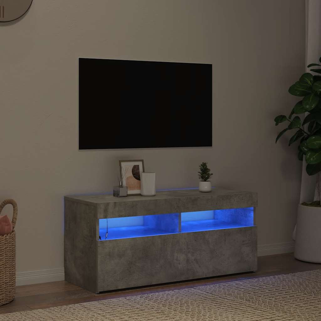 vidaXL TV-Schrank mit LED-Leuchten Betongrau 90x35x40 cm