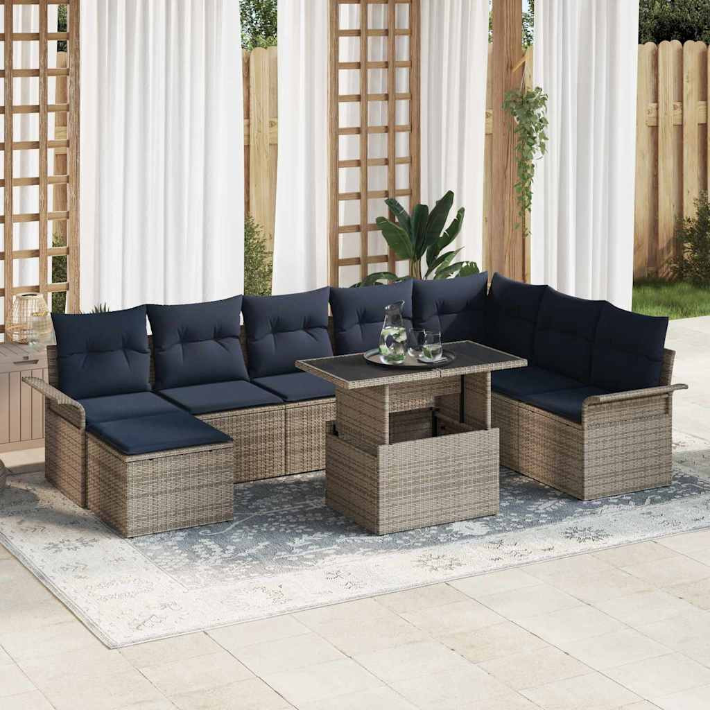 vidaXL Gartensofa-set mit Kissen 9 pcs Grau Poly Rattan