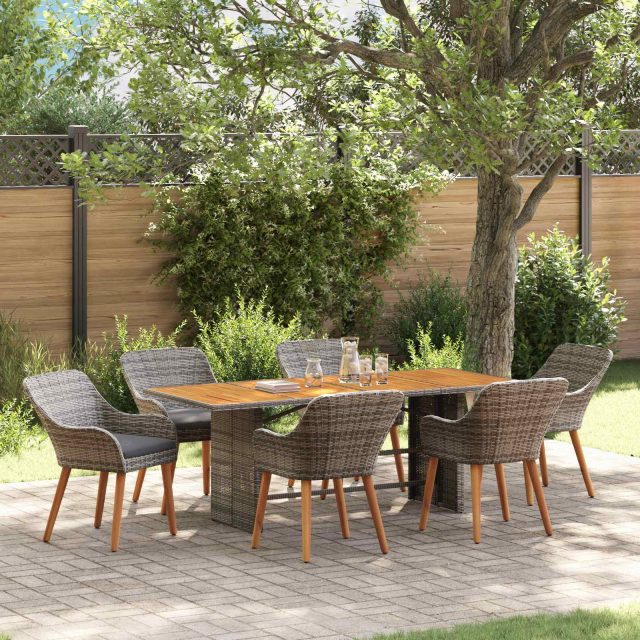 vidaXL Garten Essgruppe mit Kissen 7 pcs Grau Poly-Rattan