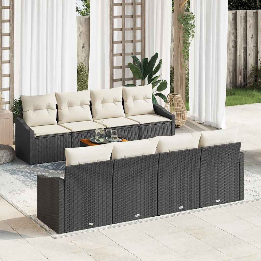 vidaXL Gartensofa-set mit Speicher 9 pcs Schwarz und Creme Poly-Rattan