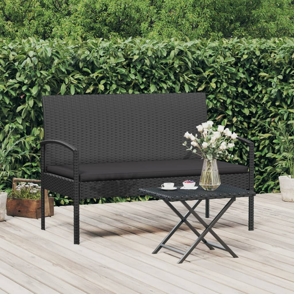 vidaXL Gartenbank mit Kissen Schwarz 105 cm Poly Rattan