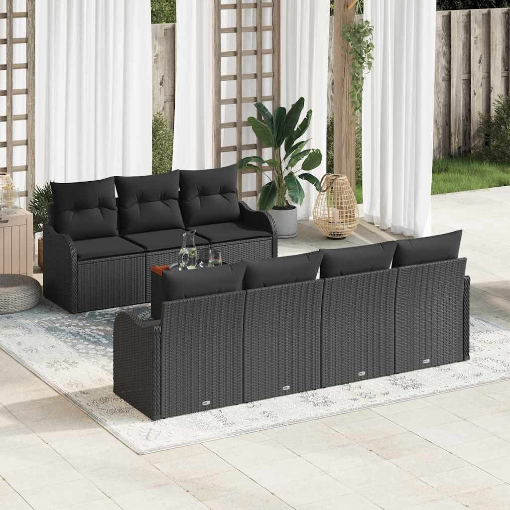 vidaXL Gartensofa-set mit Speicher 8 pcs Schwarz Poly-Rattan