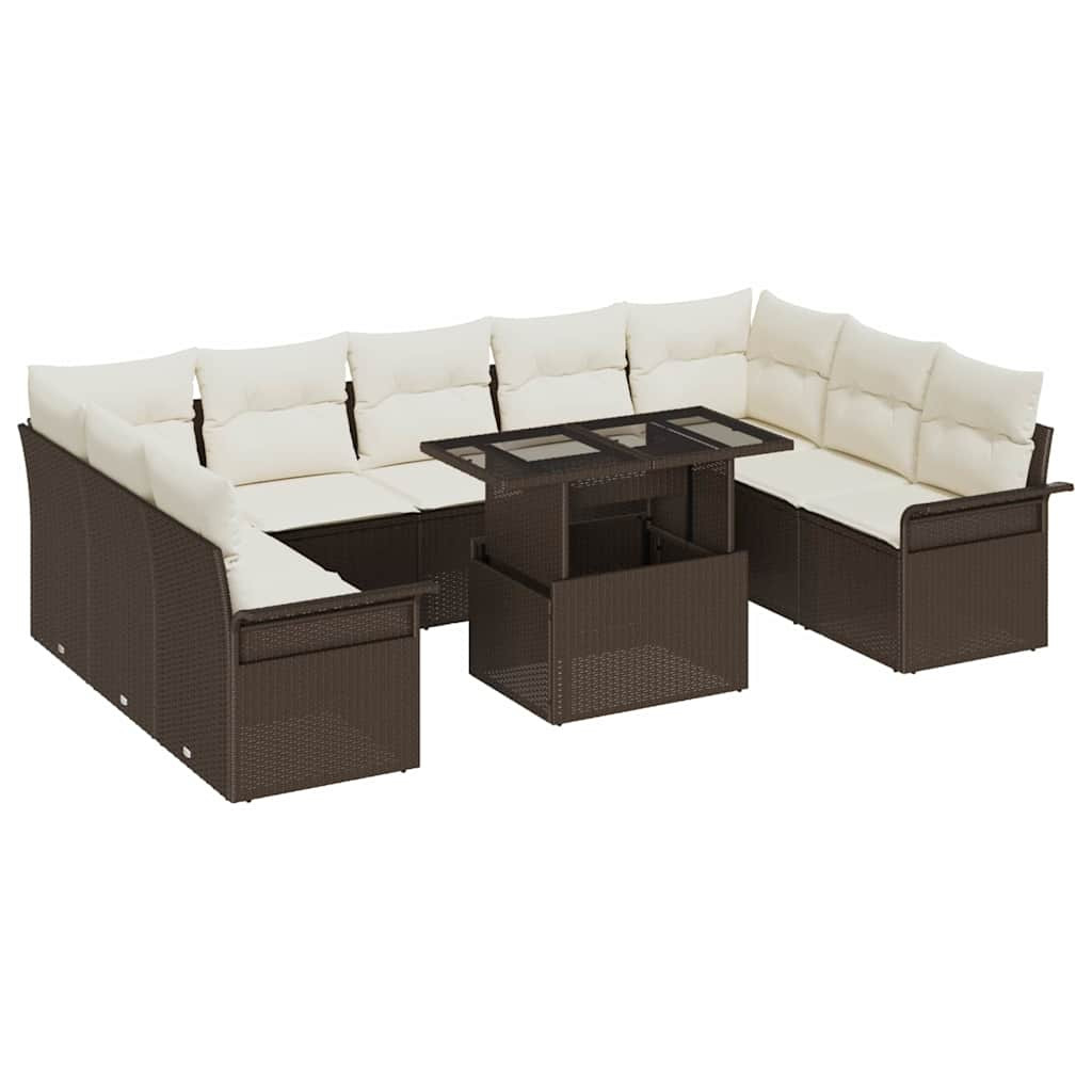 vidaXL Gartensofa-set mit Kissen mit Kissen 10 pcs Braun Poly Rattan