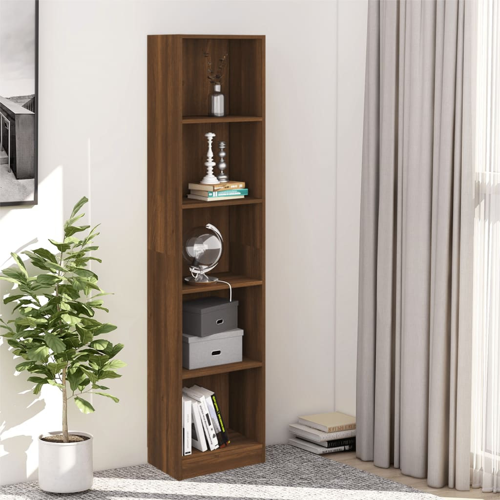 vidaXL Bücherregal 5 Fächer Braun Eiche 40x24x175 cm Holzwerkstoff
