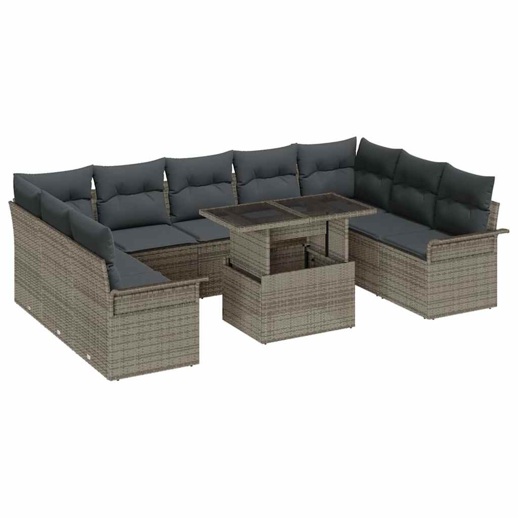 vidaXL Gartensofa-set mit Kissen mit Kissen 10 pcs Grau Poly Rattan