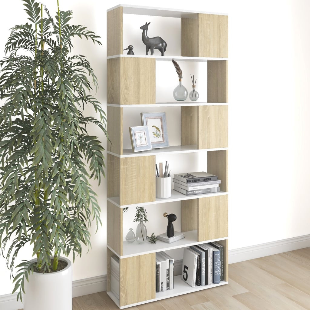 vidaXL Bücherregal Raumteiler Weiß Sonoma-Eiche 80x24x186 cm