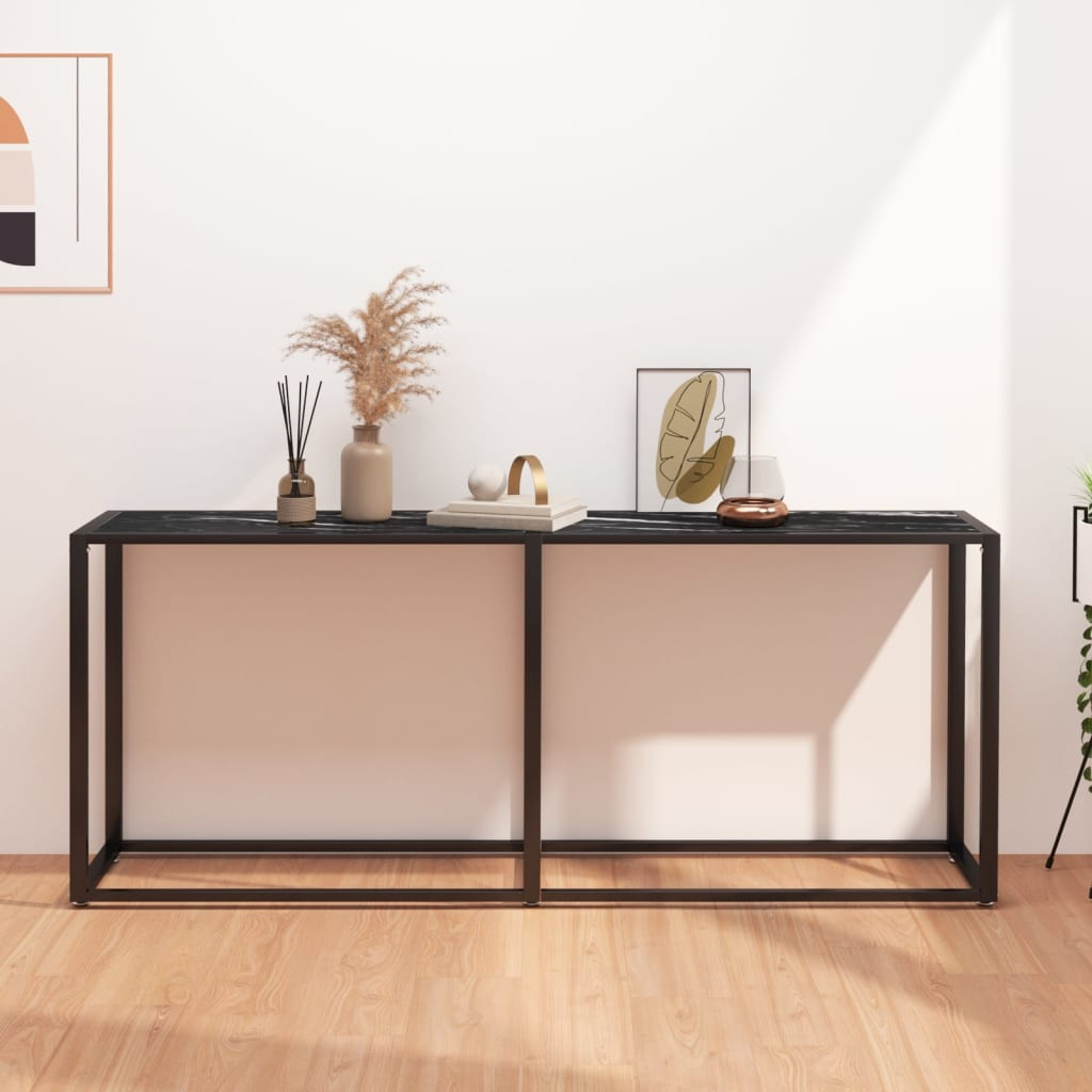 vidaXL Konsolentisch Schwarz Marmor-Optik 180x35x75,5 cm Hartglas