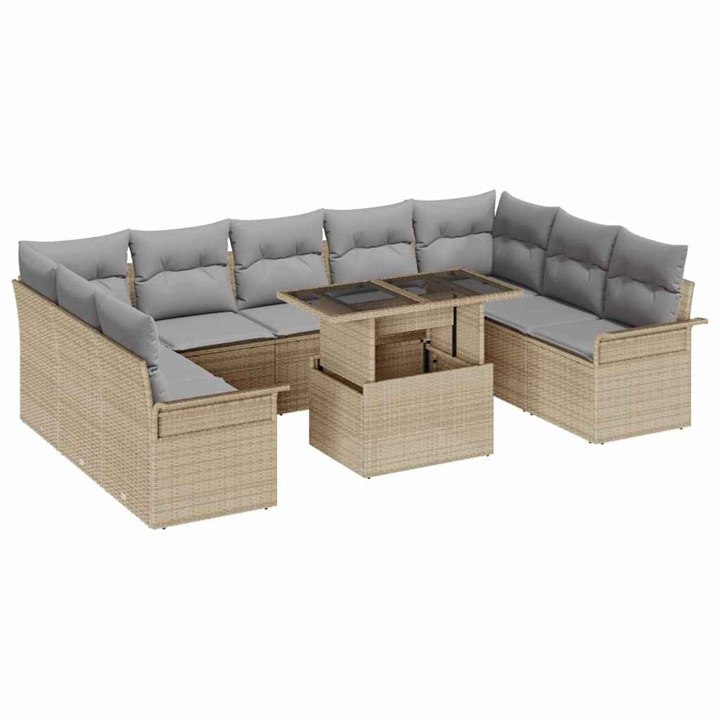 vidaXL Gartensofa-set mit Kissen mit Kissen 10 pcs Beige Poly Rattan