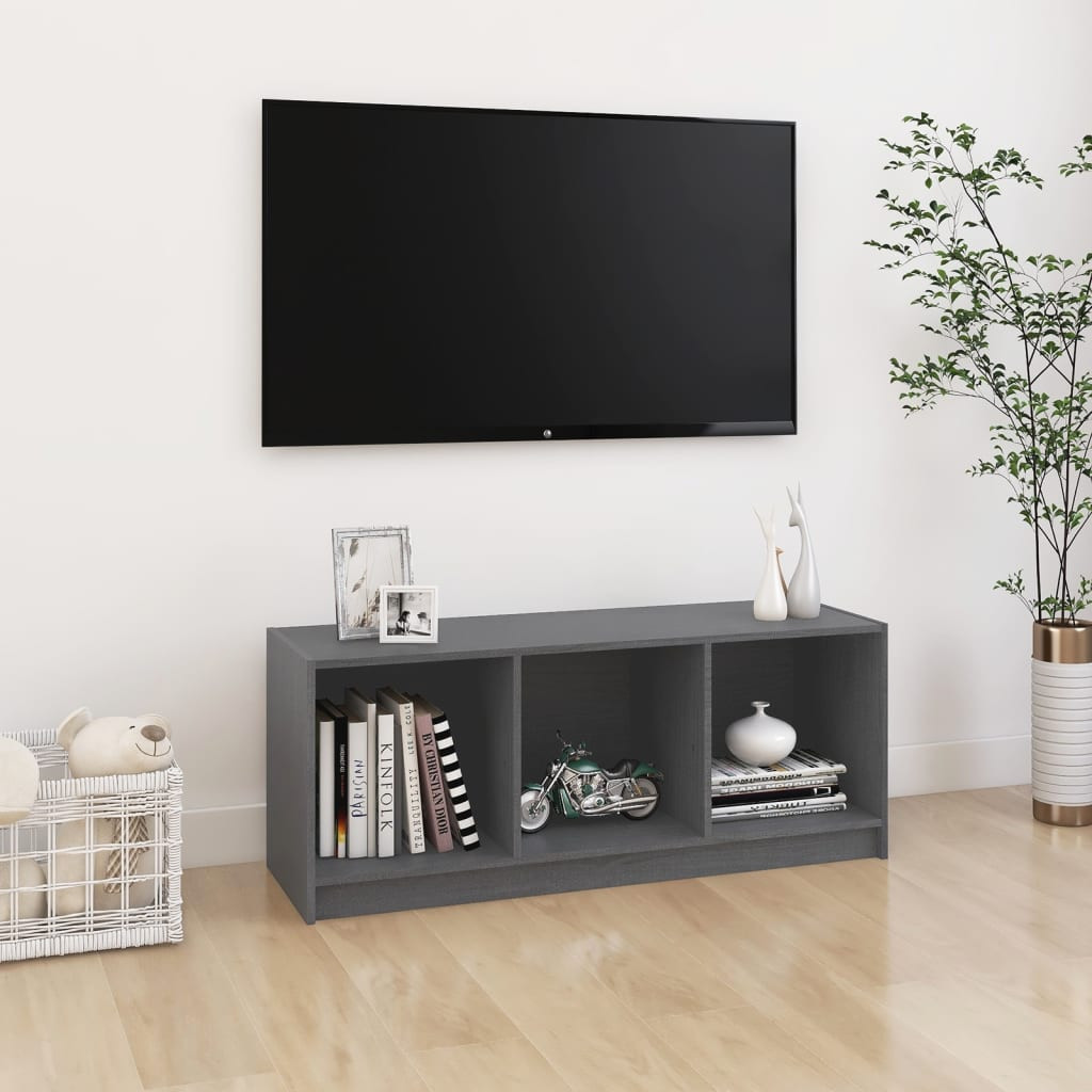 vidaXL TV-Schrank Grau 104x33x41 cm Massivholz Kiefer