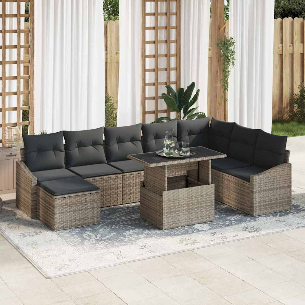 vidaXL Garten-Sofa-Set mit Kissen mit Speicher 9 pcs Grau