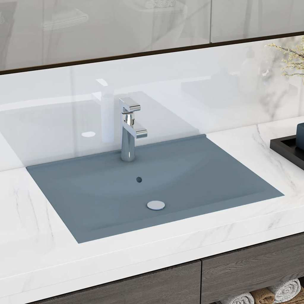 vidaXL Luxus-Waschbecken mit Hahnloch Matt-Hellblau 60x46 cm Keramik