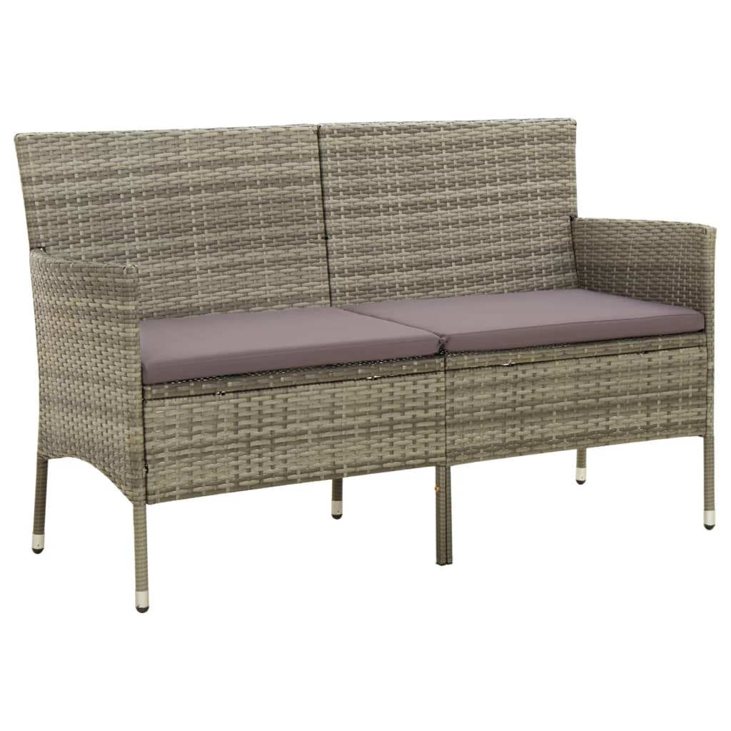 vidaXL Gartensofa 3-Sitzer mit Kissen Grau Poly Rattan