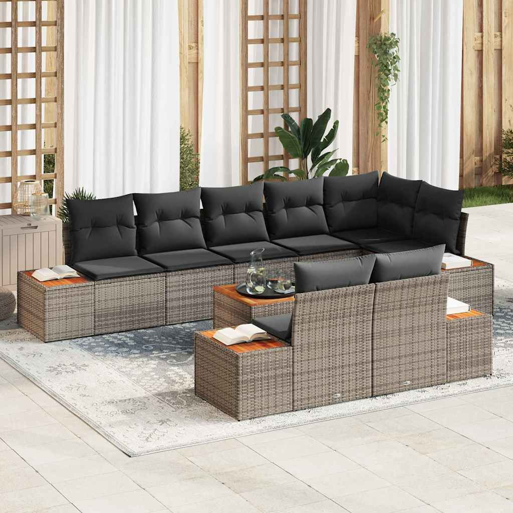 vidaXL Gartensofa-set mit Kissen mit Speicher 8 pcs Grau Polyrattan