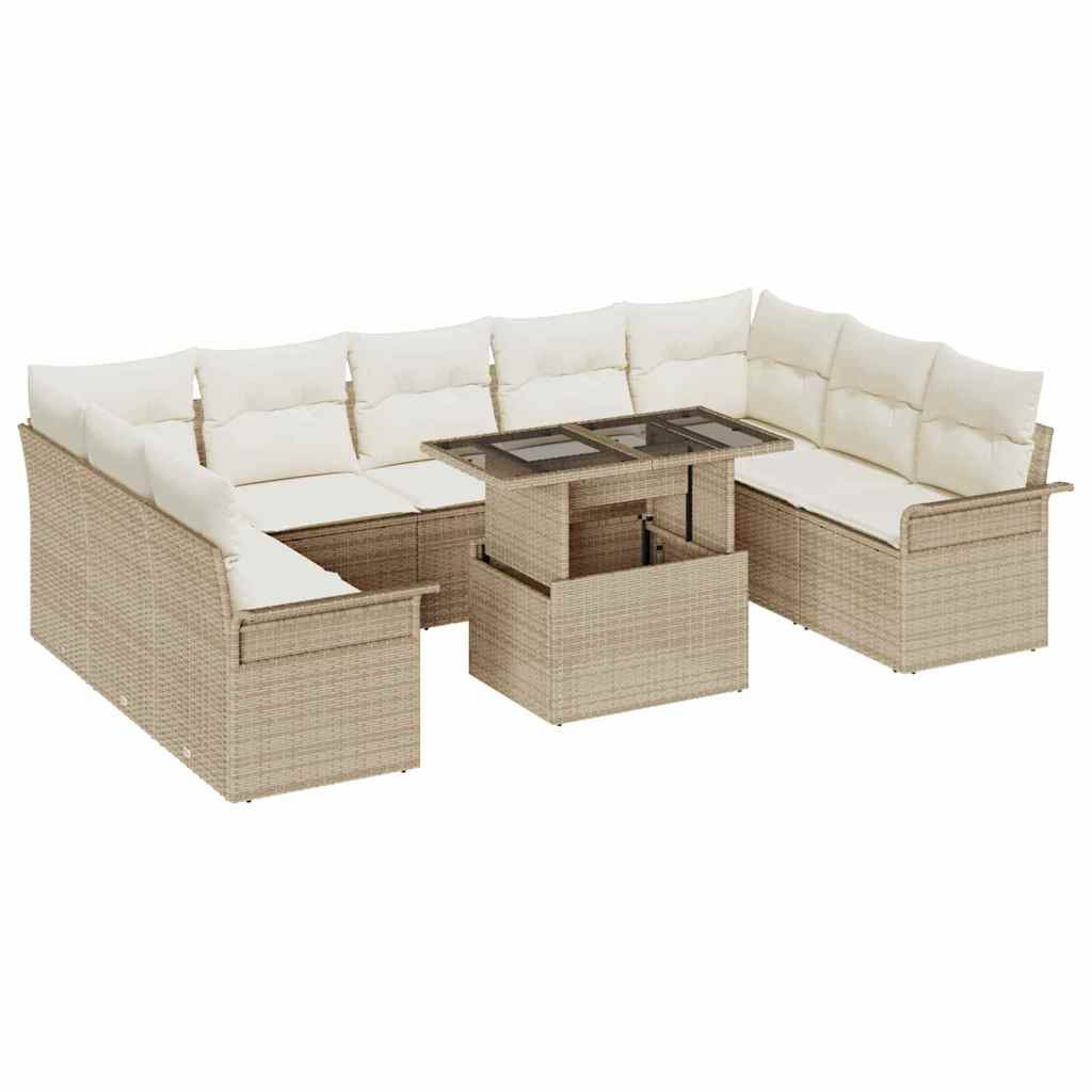 vidaXL Gartensofa-set mit Kissen mit Kissen 10 pcs Beige Poly Rattan