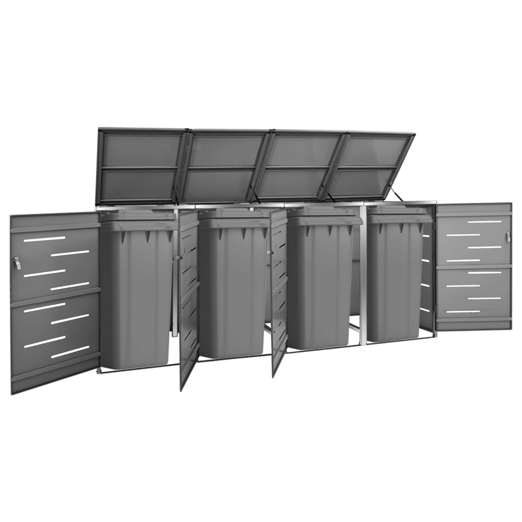vidaXL Mülltonnenbox für 4 Tonnen 276,5x77,5x115 cm Edelstahl