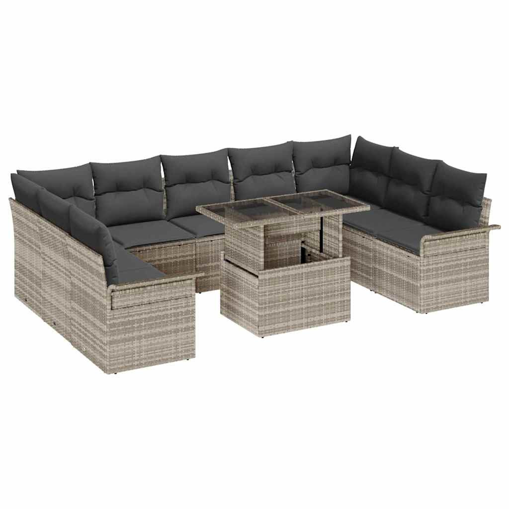 vidaXL Gartensofa-set mit Kissen 10 pcs Hellgrau Poly Rattan