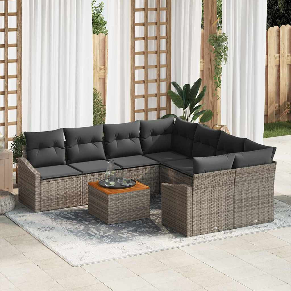 vidaXL Gartensofa-set mit Speicher 9 pcs Grau Poly-Rattan