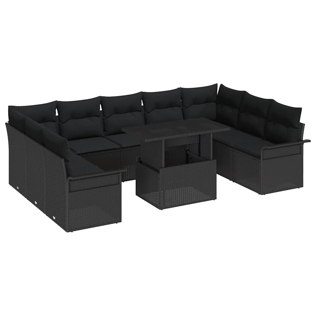 vidaXL Gartensofa-set mit Kissen mit Kissen 10 pcs Schwarz Poly Rattan